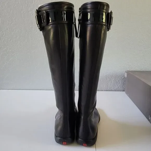 PRADA Tall Black Riding Boots Leather, Nappa Vernice Size 37 3W4567 - Picture 7 of 15